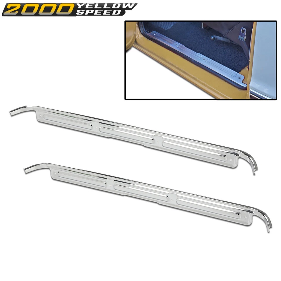 Fit For 1967-1972 Chevy C10 GMC Truck Chrome Door Sill Plates w/hardware Pair Foto 2 de 4