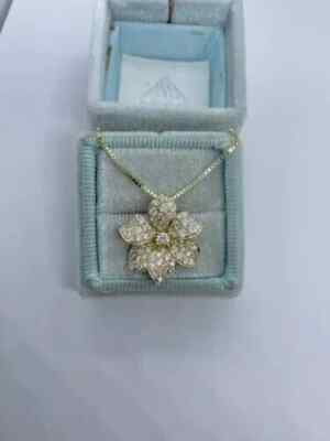 2Ct Lab Created Diamond Round Flower Pendant 14K Yellow Gold Over 16'' Free Chain