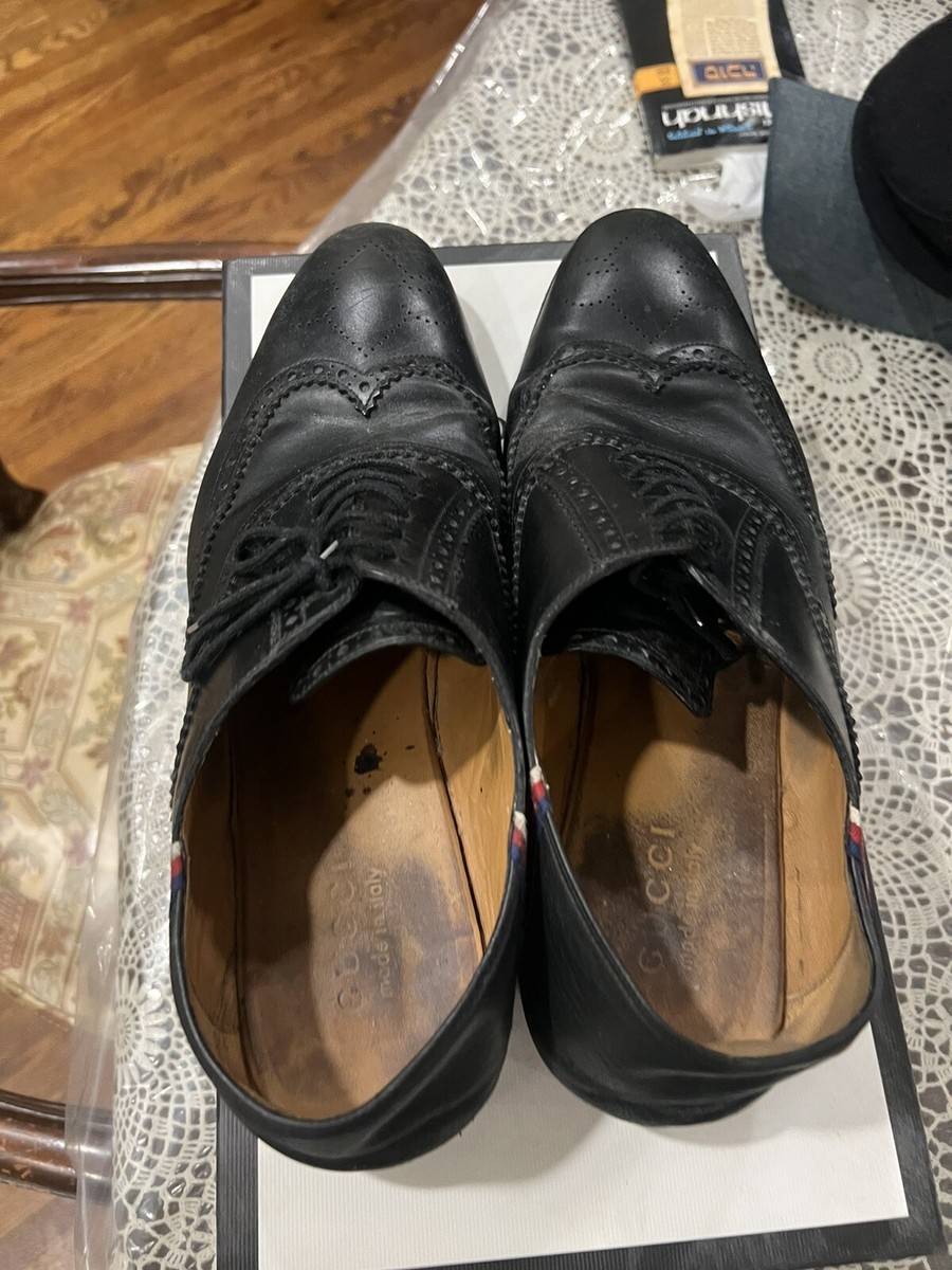 Gucci Men\'s Perforated Black Leather Stripe Logo Oxford Shoes N1154 Size 11 box Gucci | Shoes | Gucci Mens Perforated Black Leather Stripe  main image 2