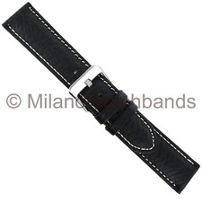 24mm Milano Black Padded Stitched Genuine Leather Mens Watch Band Reg MS 19060