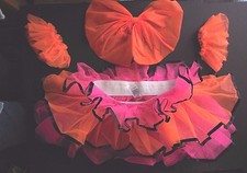 NEW Ruffled Florescent Orange Dance Skirt w/ Organdy Bow Tie sleeves Ladies szs