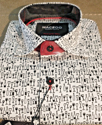 NWT Maceoo men's size 4(Large)long sleeve button down Shirt Fibonacci Drinks Whi