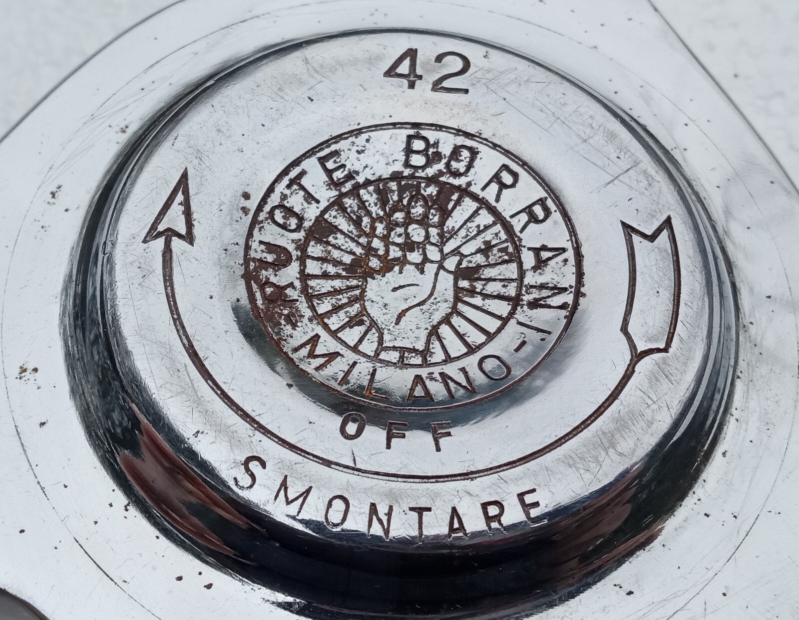 Maserati Mistral Borrani Wheel Knock Off Nut_Curved Ears_RT Side_42 Rudge_NEW_OE