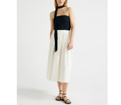 L Scoop Women's Mixed Media Tie Halter Midi Dress LARGE 12 14 Ivory Black |  eBay