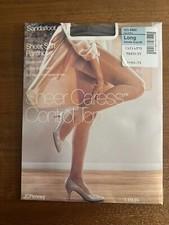 Vintage Sheer Caress Satiny Control Top Pantyhose Stockings Smoke Gray Sz Long