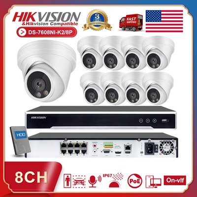 Hikvision 4K 8CH 8POE CCTV System 8MP Security IP Camera MIC IR30m Outdoor Lot