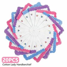 20Pcs Vintage Style Floral Flowers Handkerchief Lady Women Kids Cotton Hanky