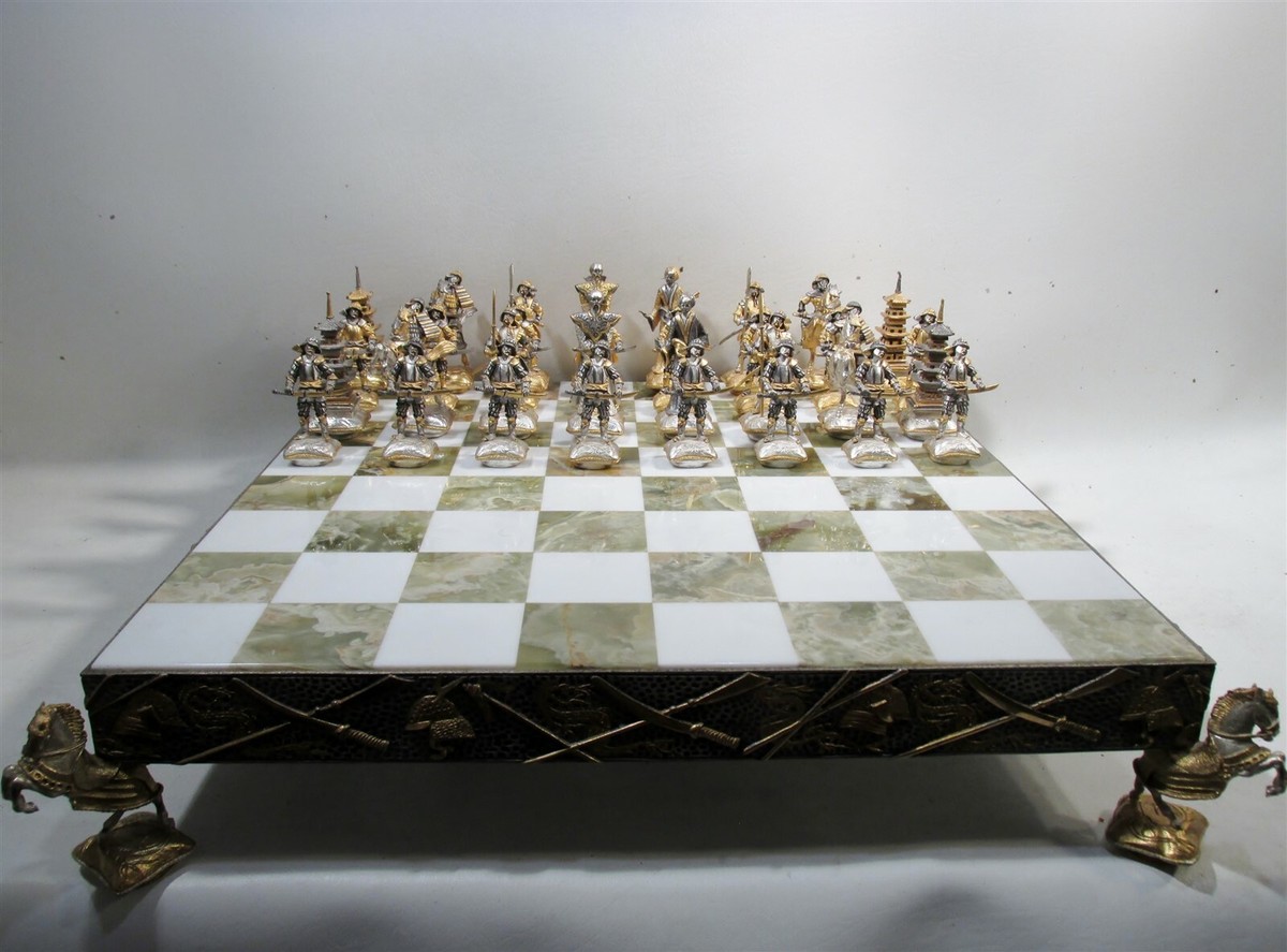 Yoshi　6本セットDragon Blanc de Blancs Vtg Piero Benzoni Samurai Chess Set Battle of Nagashino Silver