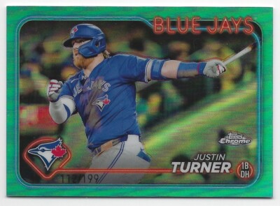 2024 Topps Chrome #248 Justin Turner Aqua Refractor #'d 112/199 ~ Blue Jays