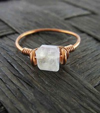 Faceted Rainbow Moonstone Stackable Rings Copper Wire-Wrapped Handmade