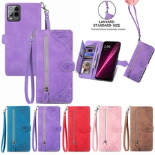 For T-Mobile Revvl V+/6 Pro 6 5G Flip Leather Wallet Stand Case with Wrist Strap