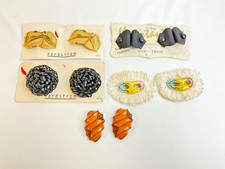 Lot 5 Pair Vintage Shoe Clips Bows Accessories Bakelite Leather Ribbon Ceramic