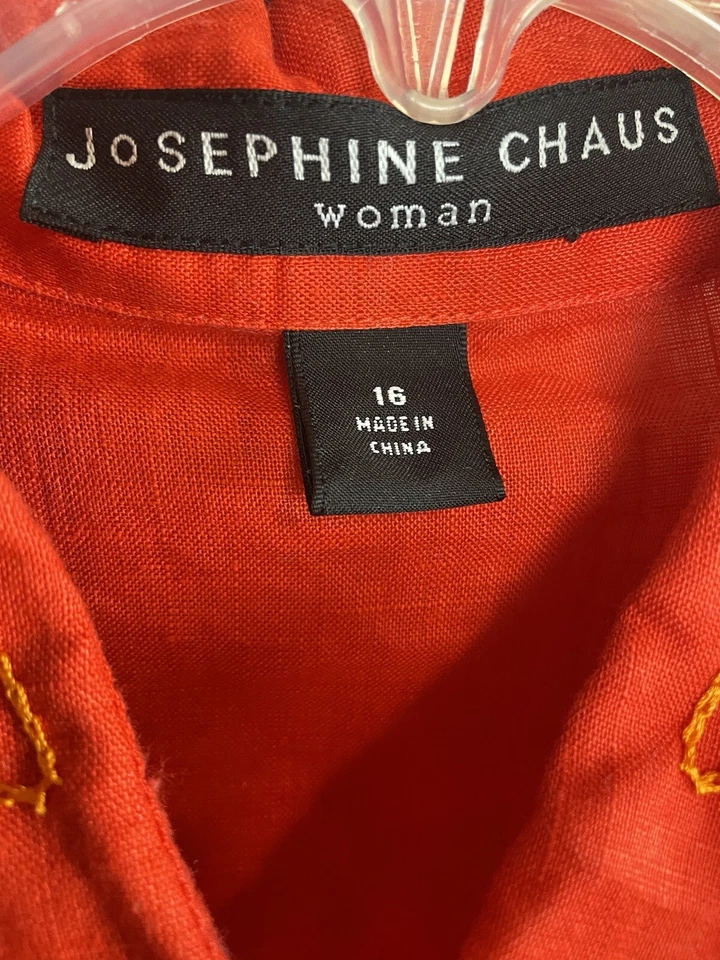 Camisa Josephine Chaus Mujer Talla 16 100% Lino Floral Bordada Manga Larga Foto 2 de 4