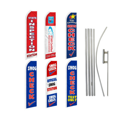 Official Smog Check Swooper Flutter Advertising Mechanic Business Flag Pole Kits