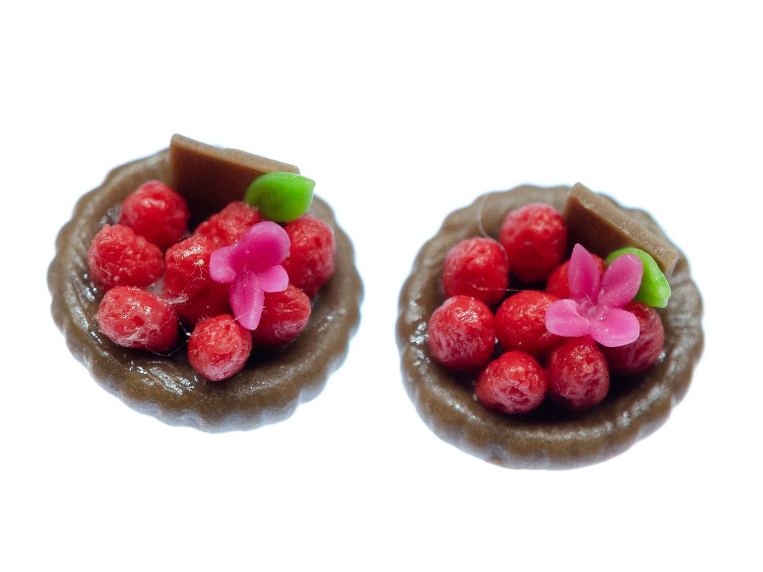Strawberry Cake Stud Earrings with Mini Tarts and Berries