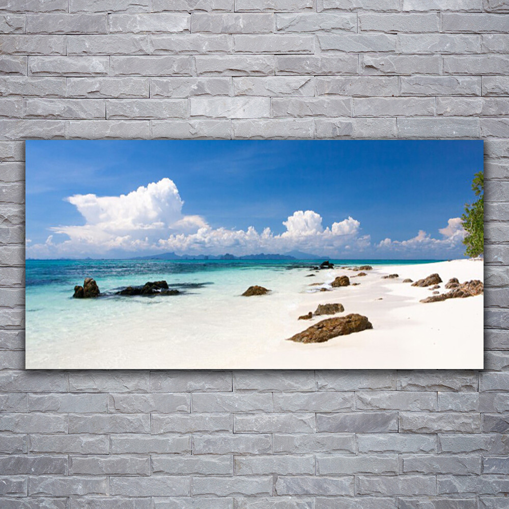 Tableau sur verre acrylique Tulup haut de gamme avec impression HD motif plage 120x60 cm