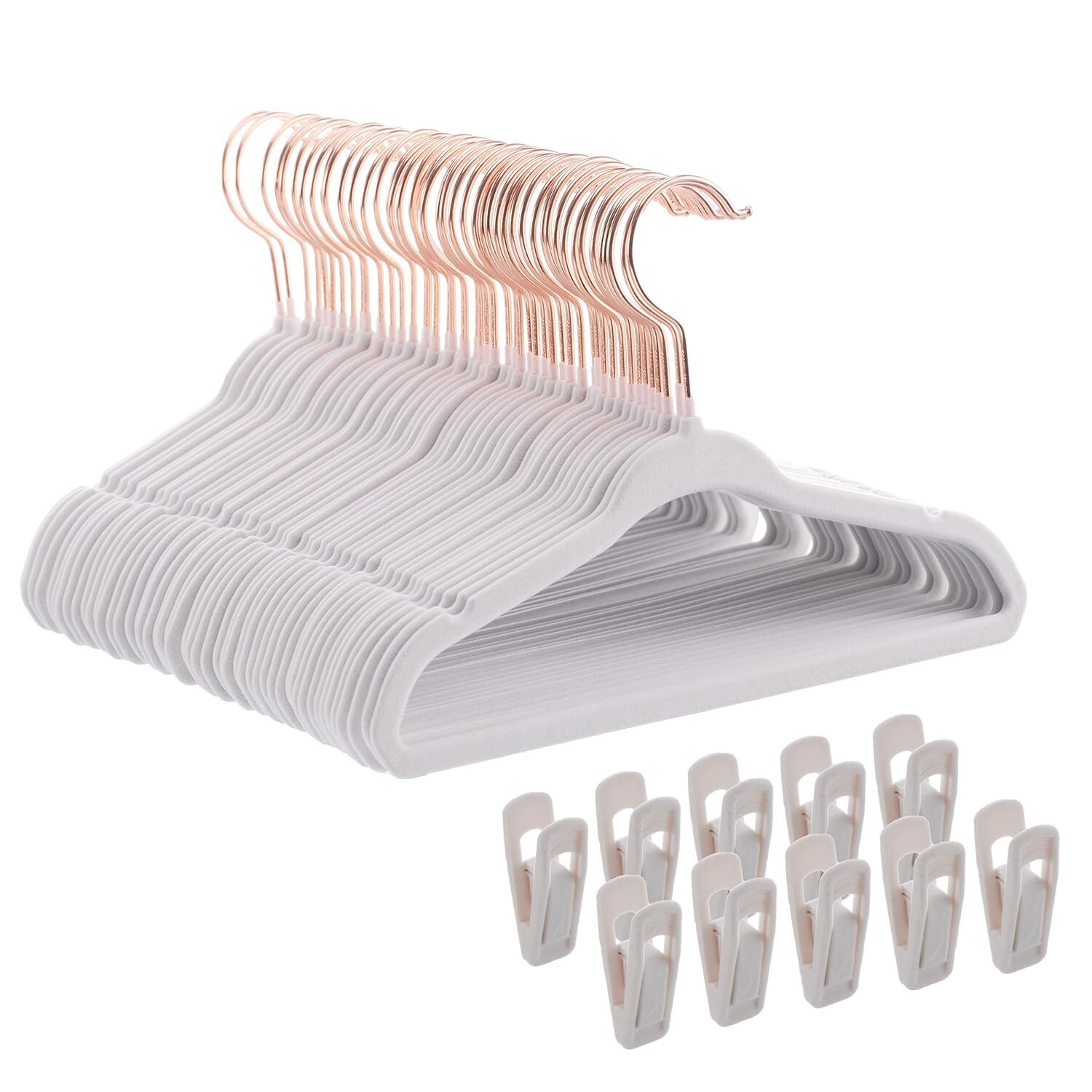 50-Pack White Velvet Kids Hangers with 10 Non-Slip Clips 11 Inch Space-Saving-image
