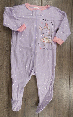 Baby Girl Clothes Nwot Gerber 0-3 Month Love To The World Bunny Footed Outfit