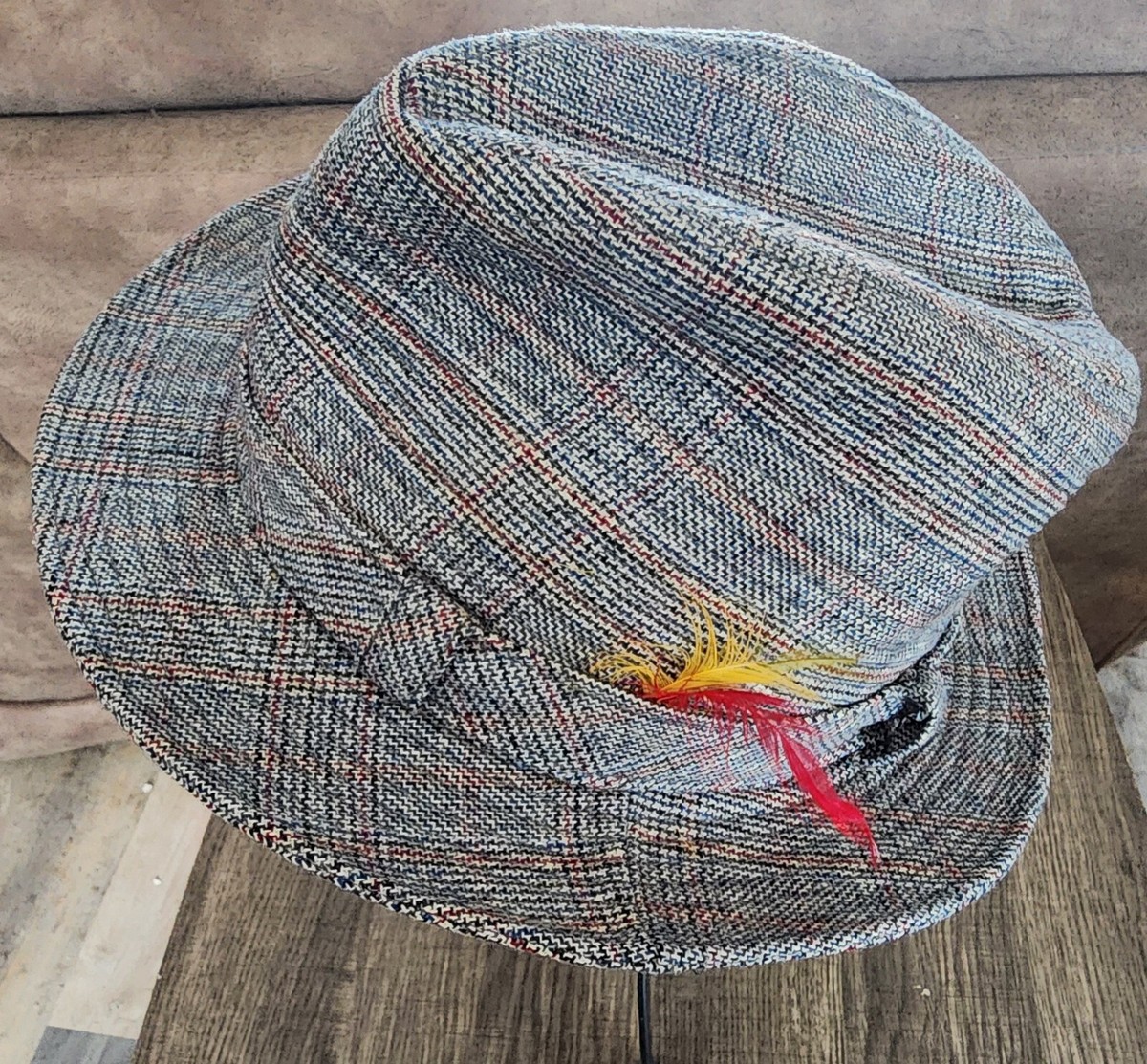 Gray Fedora Hat with Red Feather Grey Red Bottom Wool Felt Dress Hat 2 1/4 Brim – Suits & More main image 2