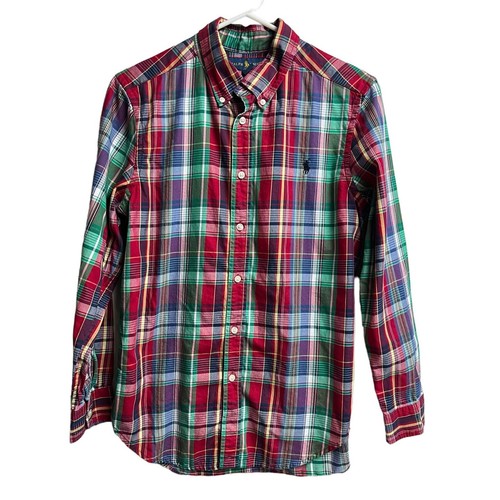 Ralph Lauren Red Green Purple Long Sleeve Boys Large 14/16 Long Sleeve Button Up