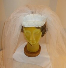 Vintage Wedding Veil Pearl and Satin Head Band with 26" Triple Veil