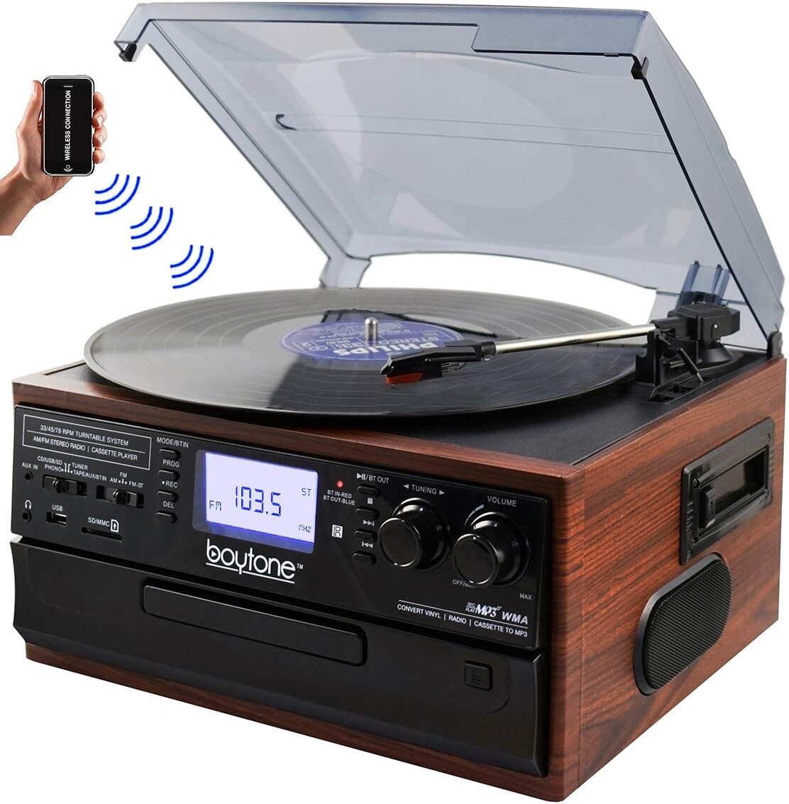 Turntable Am/fm Radio Cassette Cd Usb Rec