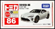 TOMICA 86 TOYOTA 86 1/60 TOMY 2016 AUGUST MODEL DIECAST CAR WHITE A