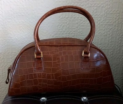 Braune Handtasche glänzend Krokodillederimitat Innentasche Reißverschluss