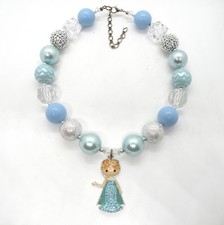 Frozen Elsa Disney Blue Chunky Beaded Crystal Silver Girl Pendant Necklace