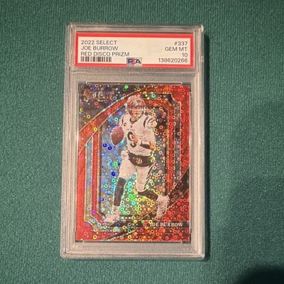 Panini 2022 Joe Burrow #337 Red Disco Prizm 9/49 PSA 10 Jersey Match