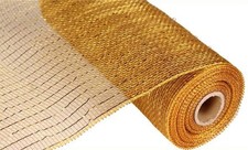 Deco Poly Mesh Ribbon 10 Inch x 30 Feet Gold/Brown With Metallic Gold Foil