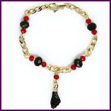 14KT GP BLACK HAND LUCKY CHARM EVIL EYE BABY BRACELETE 5.5" - AZABACHE MAL DE