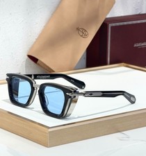 Jacques Marie Mage Borodino Black Silver Thick Square Sunglasses Blue Lens