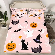Gothic Spooky Bedding Set Pumpkin Lantern Cute Halloween Bed Sheets for Kids ...