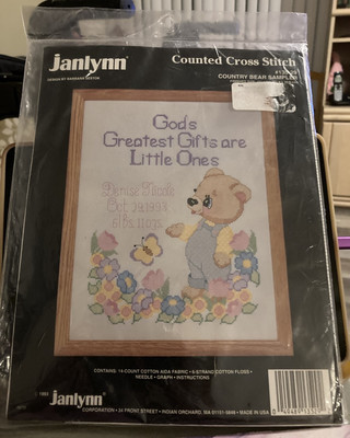 Janlynn Country Bear Sampler Birth Announcement Cross Stitch Kit 11  x 14  NEW