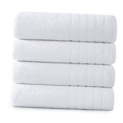 4-Pack White 100% Cotton Ring Bath Towels 30x60 Inches