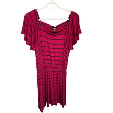 Espresso Women Red Navy Striped Short Sleeve Elastic Waist Casual Dress Size L