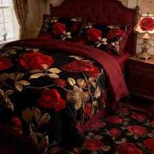 Black Red Roses Comforter Set King Size, Vint...
