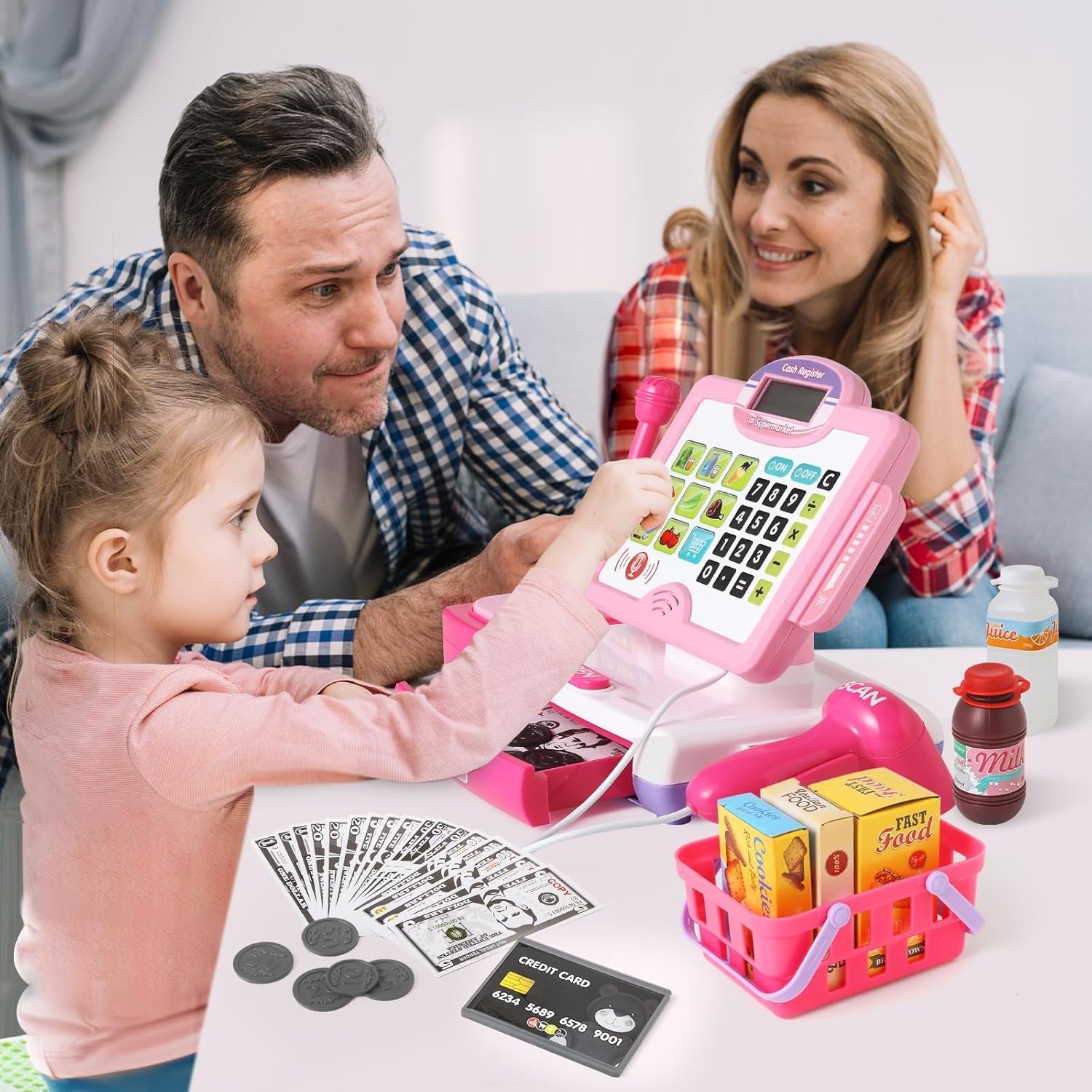 как выглядит Delightful Pink Grocery Store Cash Register Toy Set for Imaginative Play 3-8 фото