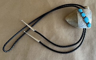 Antica cravatta bolo turchese argento sterling Navajo indiani nativi americani antichi