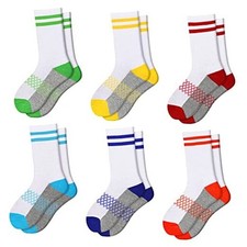 Boys Crew Socks Half Cushioned Athletic Socks Cotton 7-10 Years White 6 Pairs