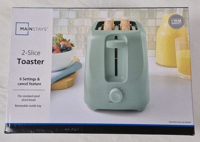 2 Slice Toaster 6 Setting Sage Green Removable Crumb Tray New