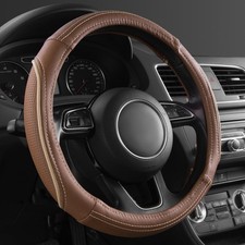 Car Pass Brown Delux Leather Steering Wheel Cover Universal Fit For