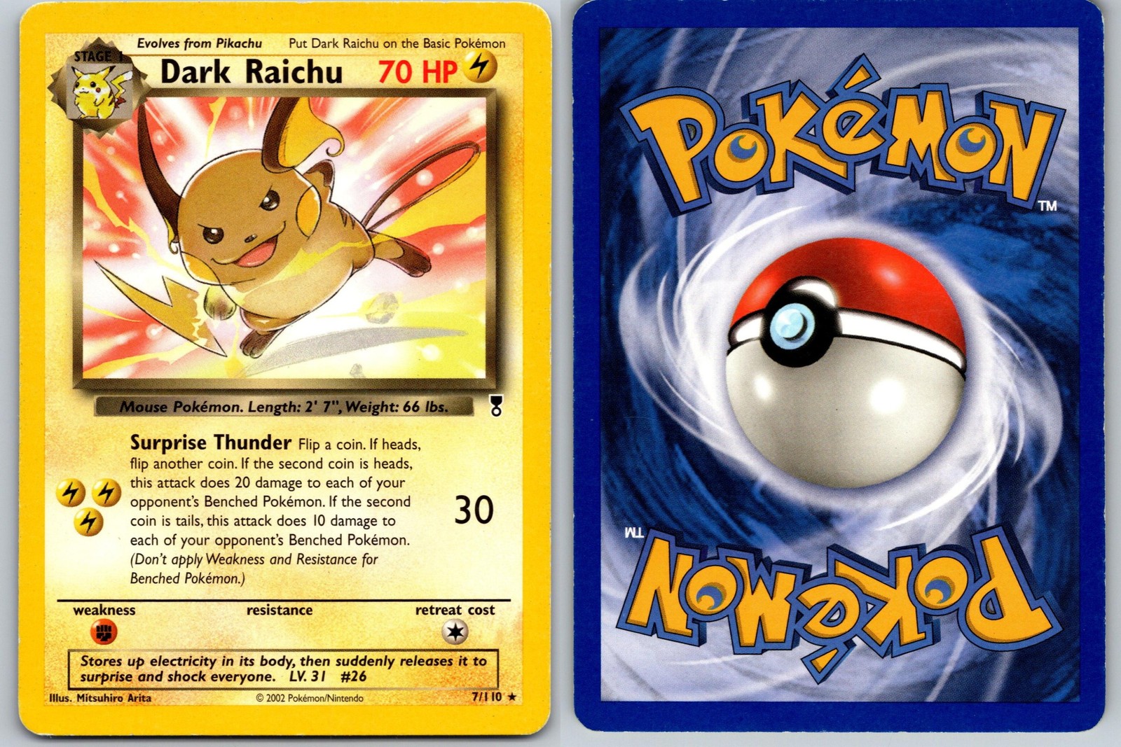 DARK RAICHU (WOTC LEGENDARY COLLECTION) POKEMON DECK EXCLUSIVES 7/110 RARE MP