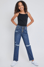 NEW YMI Selena Dream Girls Blue Button Fly Distressed Straight Denim Jeans Sz 10