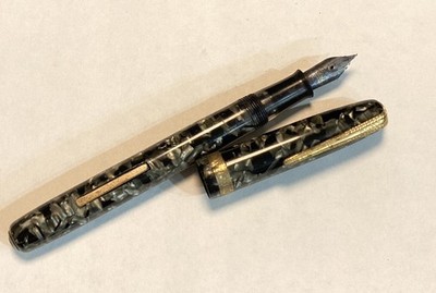 Vintage 1940s Moore Fountain Pen #94-A Black/Gray Marbled