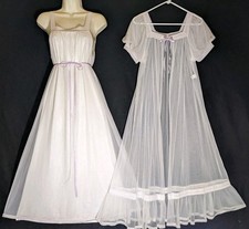 VTG Tosca Chiffon Satin Ribbon Lace Lingerie Dress Nightgown Peignoir Robe Set S
