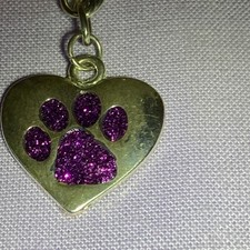 Purple Glitter Paw Print Silver Tone Bracelet.