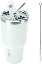 BJPKPK 30Oz White Stainless Steel Tumbler with Lid and Straw Reusable Insulated