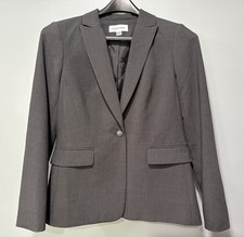 Calvin Klein One Button Blazer Womens 6 Poly Rayon Blend Charcoal Gray